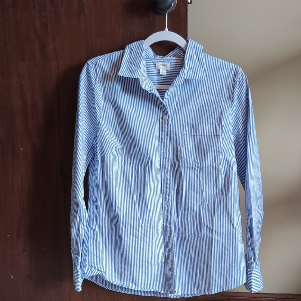 J. Crew Factory Blue and White Striped Button-Down Shirt